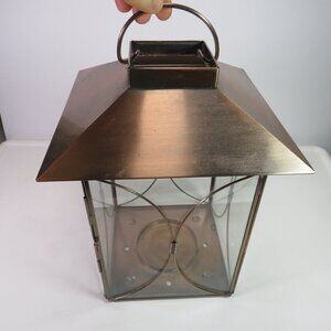 Copper & Glass Lantern Luminary Votive 11" tall